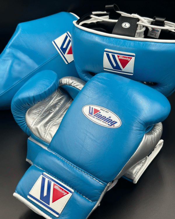 Winning Boxing Sets by GlovesMate USA, Winning Head, Groin guard, Customizable boxing set Blue-silver