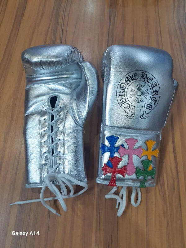 Winning Customizable boxing glove by GlovesMate USA , silver boxing gloves, High Quality COPIES of Branded Gloves, BLACK Birthday gift for Friends, - Image 2